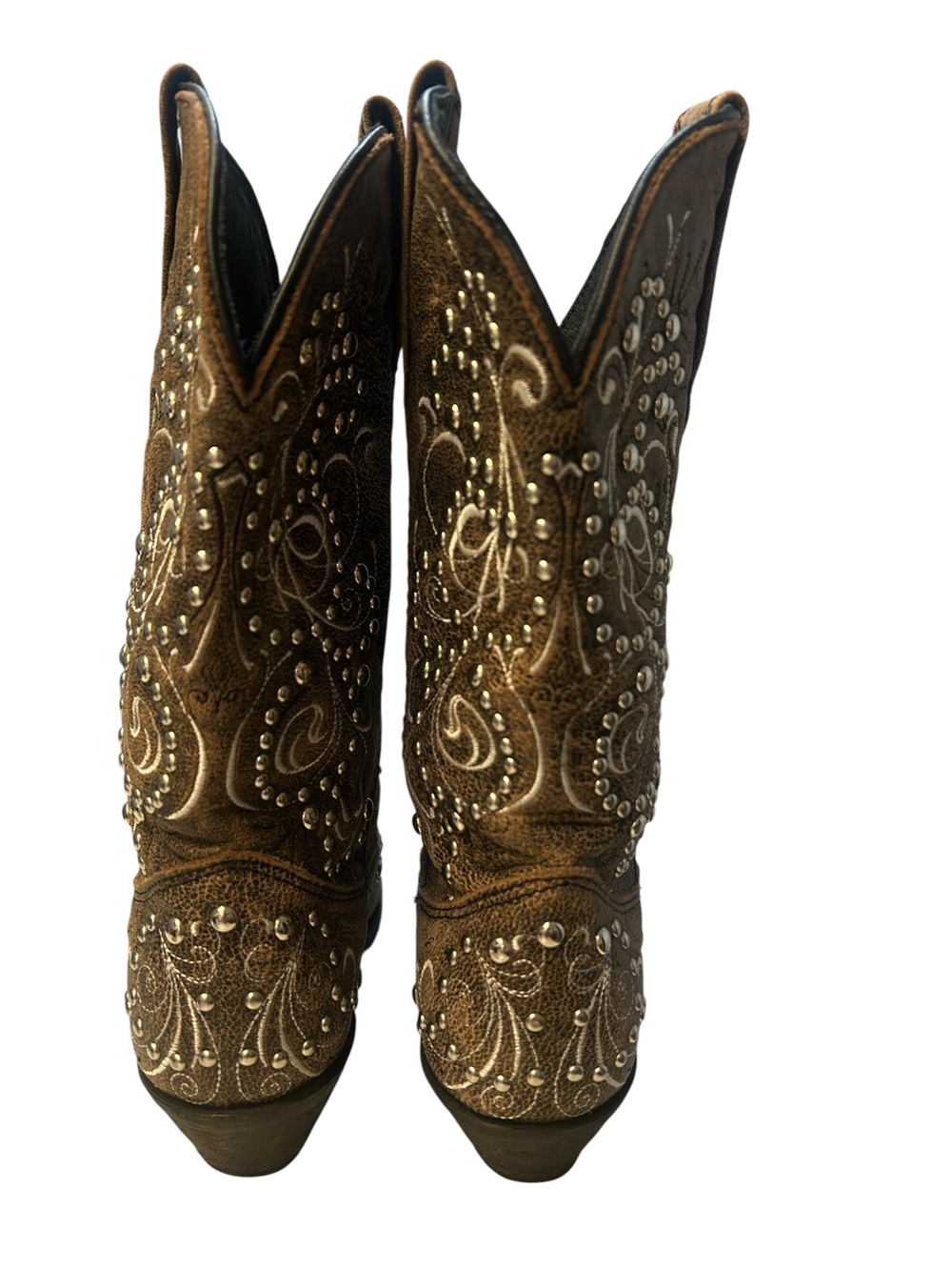 Rockin Country Studded Embroidered Leather Western Cowgirl Boots Women 7.5 W - Picture 5 of 10